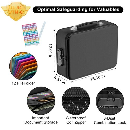 NPCNPC Fireproof Document Box With Combination Lock,Hard Case File Organizer Heat Insulated And Waterproof,Portable Home Travel Safe Storage Box For Important Documents Laptop,Files More