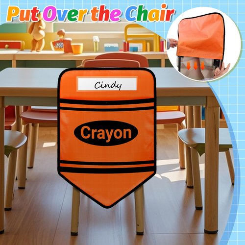 6 Pack Chair Pockets for Classrooms 17 X 18 Inch Crayon Seat Pockets with Name Slot Bright Colors Seat Sacks Seat Back Organizer for Kindergarten High School, 6 Pcs White Card Paper Include