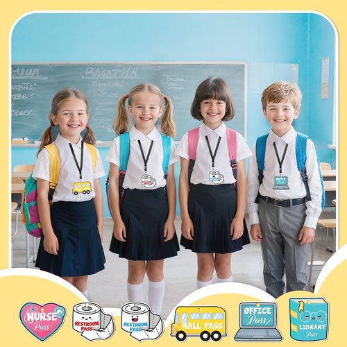 6 Set Hall Passes for Classrooms Wooden Hall Pass Lanyards Unbreakable School Passes for Hall Library Restroom Nurse Office School Classroom Supplies