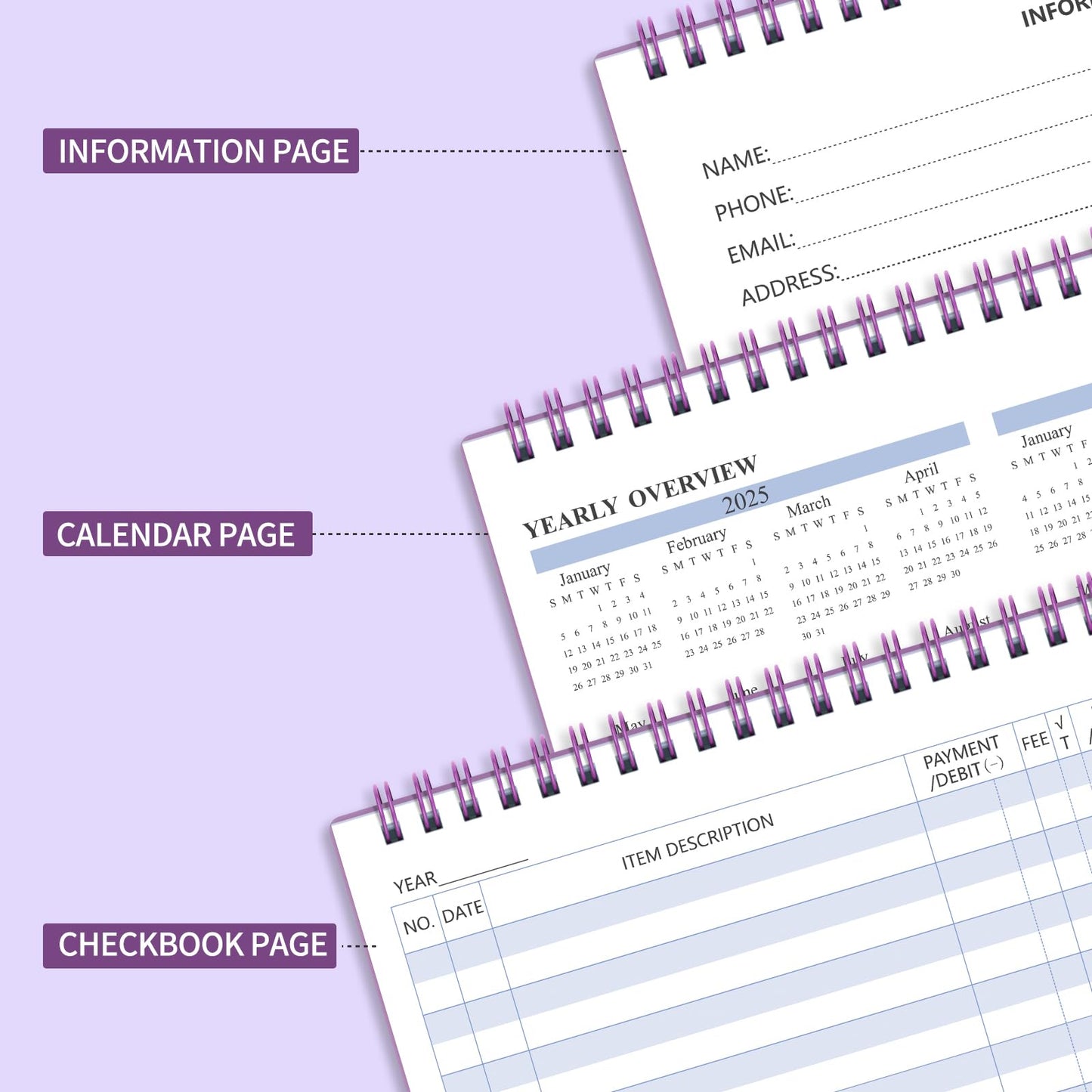 Checkbook Register, Check Registers for Personal Checkbook, Checking Book Register, Financial Ledger for Debit Card & Personal Bank Checks Order Online - Wide Edition, 8.4" x 6.1" (Purple)