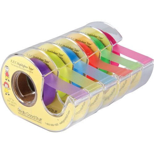 Really Good Stuff E.Z.C. Fluorescent Highlighter Tape, Set of 6 Colors - 1/2 in. x 32 ft. Each Roll, School & Office Supplies
