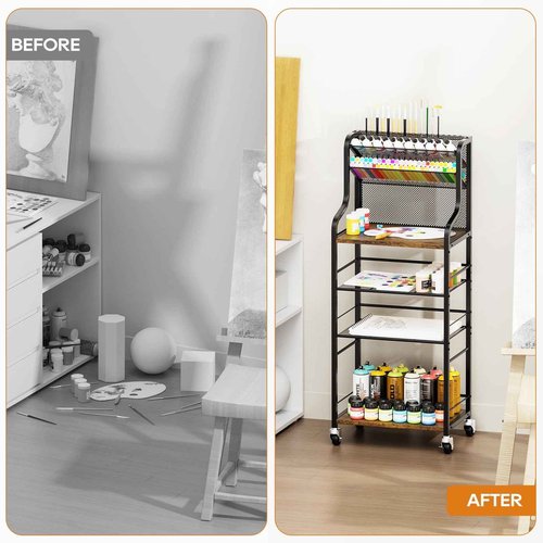 PAPAGIFTREE 4 Tier Rolling Utility Cart with 360° Lockable Wheels, Art Cart for Art Organizer and Storage, for Supply Studio, Rolling File Cart for Paper Organizer and Office Organization, Home