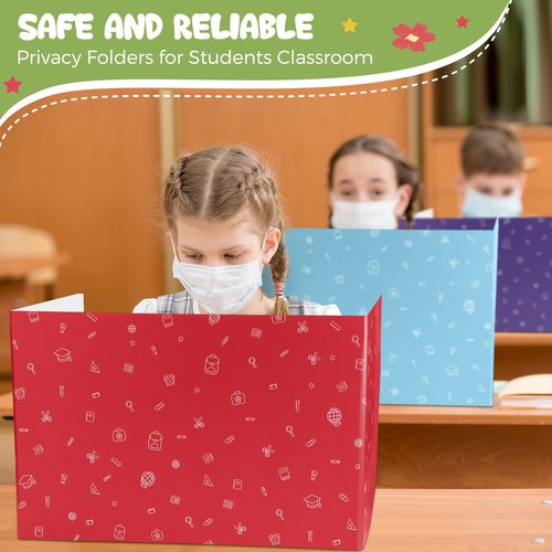 Sherr 50 Pcs Privacy Boards Bulk for Student Classroom Desk Divider Trifold Table Desk Privacy Panel Folders Screen Partition for School Teacher Student Test, 15.8x13.4x11.81 Inch(Stationery Style)