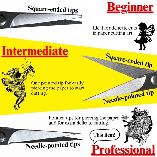 CANARY Professional Paper Scissors 4" [Extra Pointed Tips], Mini Precision Scissors for Cutting Art, Kirie Paper Cut Art, Made in Japan