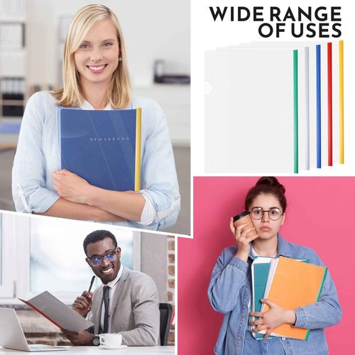 150 Pcs Bulk A4 Clear Report Cover with Sliding Bar 5 Colors Folder Binder Sliding Bar Files Classification Transparent Resume Clipbar Presentation File Folders for School and Office