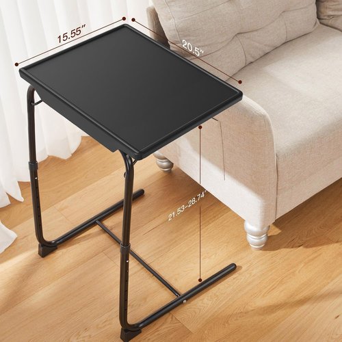 HUANUO Adjustable TV Tray Table - Versatile Folding Dinner Tray with 6 Height & 3 Tilt Options | Black