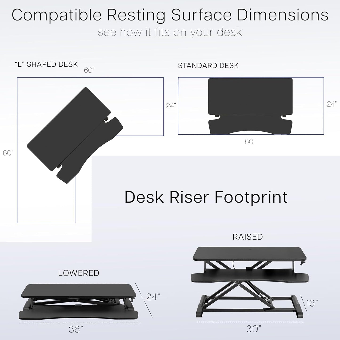 VIVO 36-Inch Height Adjustable Desk Converter - Sit to Stand Dual Monitor Workstation | Gray Top, Black Frame