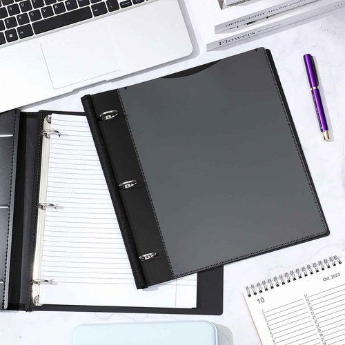 Henoyso 6 Pcs 1 Inch Telescoping 3 Ring Binder with Telescoping Spine 200 Sheets Capacity 3 Round Rings Flexible Plastic Notebook Binder with Clear Front Cover for School, Office(Black)