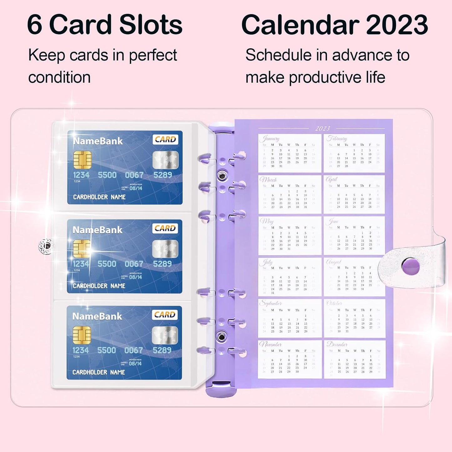 Skiennix Budget Binder - Zipper Envelopes & Rose Gold Stickers | 6 Card Slots & 24 Expense Sheets