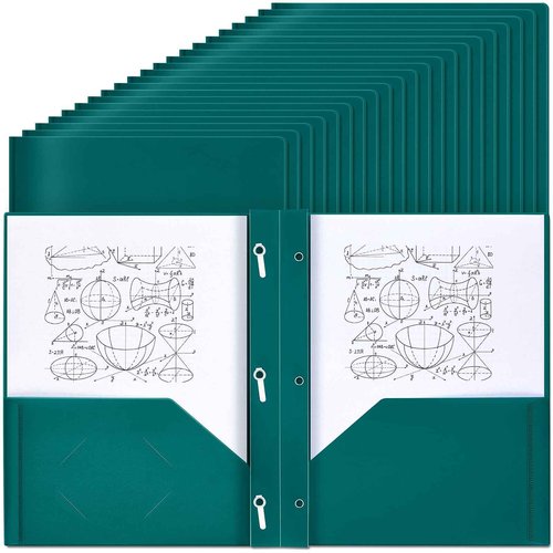 Lincia 100 Pcs Plastic Folders with Pockets and Prong Folders with Prongs 2 Pockets for Office, School for Students, Teachers, Office Workers(Dark Green)