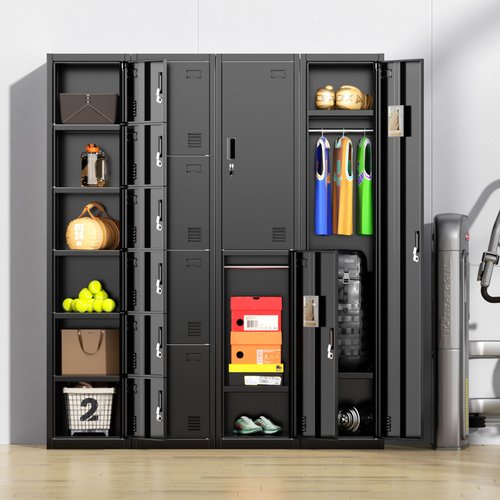 Greenvelly Metal Locker, 72" Metal Lockers for Employees with Locking Doors, Lockable Steel Locker Storage for Office, School, Gym, Home (Black)