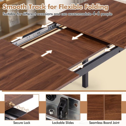 Giantex Dining Table Set for 4-6, 5-Piece Kitchen Table Chairs Set, 63” Extendable Table with 2 Benches, 2 Stools, Dinette Table Set, Breakfast Nook Table Set, Dining Room Table Set (Walnut)