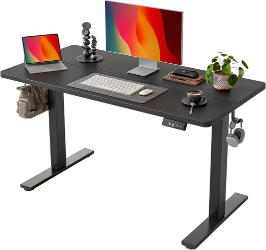 TIQLAB Electric Height Adjustable Standing Desk - 47 x 24 Inch, Black Frame with Splice Board | Ideal for Home Office