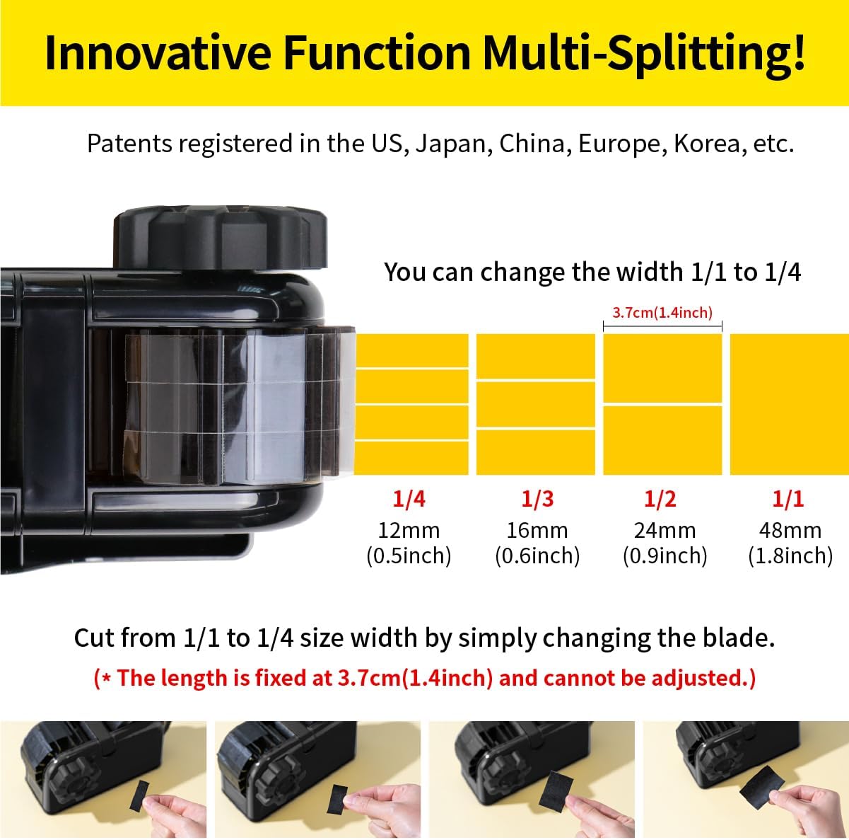 TENDO° Multi-Section Tape Dispenser - Innovative Cutter for Custom Tape Width | Sleek Black Design