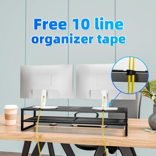 Simple Trending 2-Tier Metal Dual Monitor Stand - Includes 32"x10" Mouse Pad | Black Computer Desk Organizer