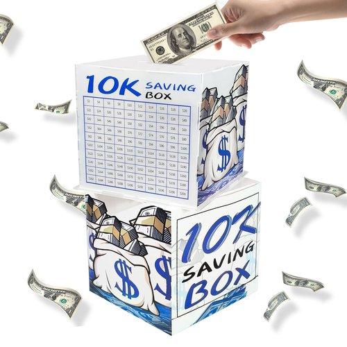 10k Smash Box for Money，6.1 * 6.1 * 6.1in Acrylic 10k Savings Challenge Cash Box for Cash,Transparent, Secure & Portable Piggy Bank for Adults Kids