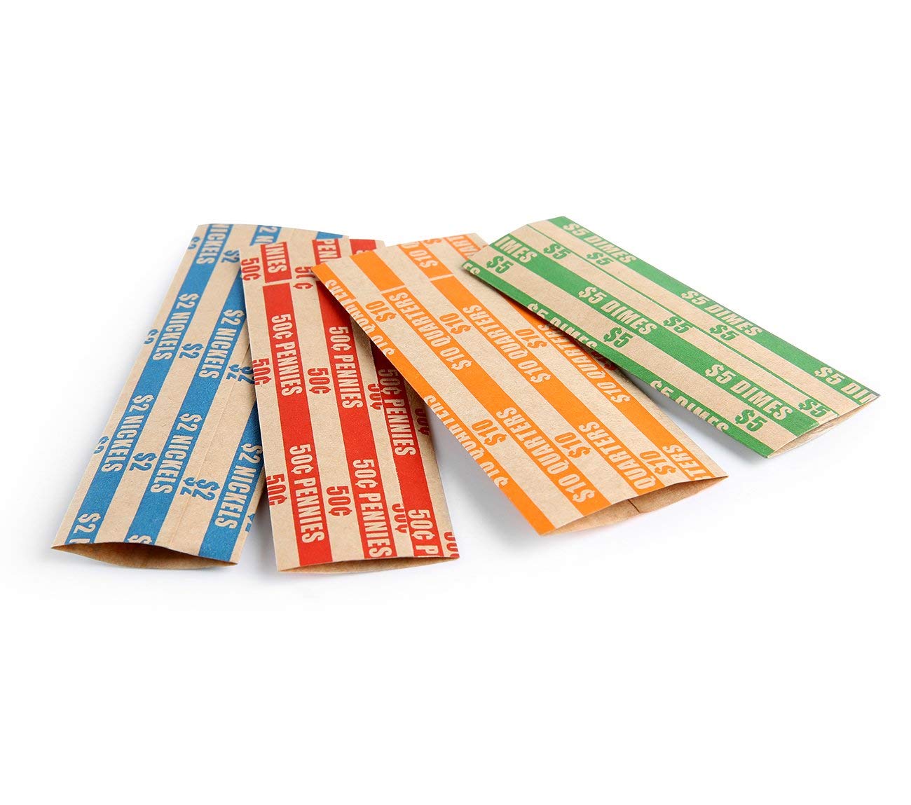 L LIKED 300 Assorted Flat Striped Coin Wrappers, 75 of Each Pennies, Nickels, Dimes and Quarters