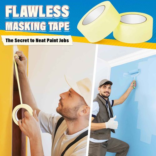 DIYSELF 10 Pack Masking Tape, Painters Tape 2 Inch Wide, 10 Rolls × 2" × 60 Yds, Beige White Painter Tape for Walls, Trim, Baseboards, Furniture & Cabinets, Masking Tape Bulk, No Residue Easy Tear