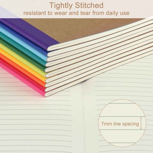ZCZN 100 Pack Composition Notebooks Bulk, A5 Kraft Cover Lined Journals with Rainbow Spines for School, Business, Work and Daliy Use (100, 10 colors)