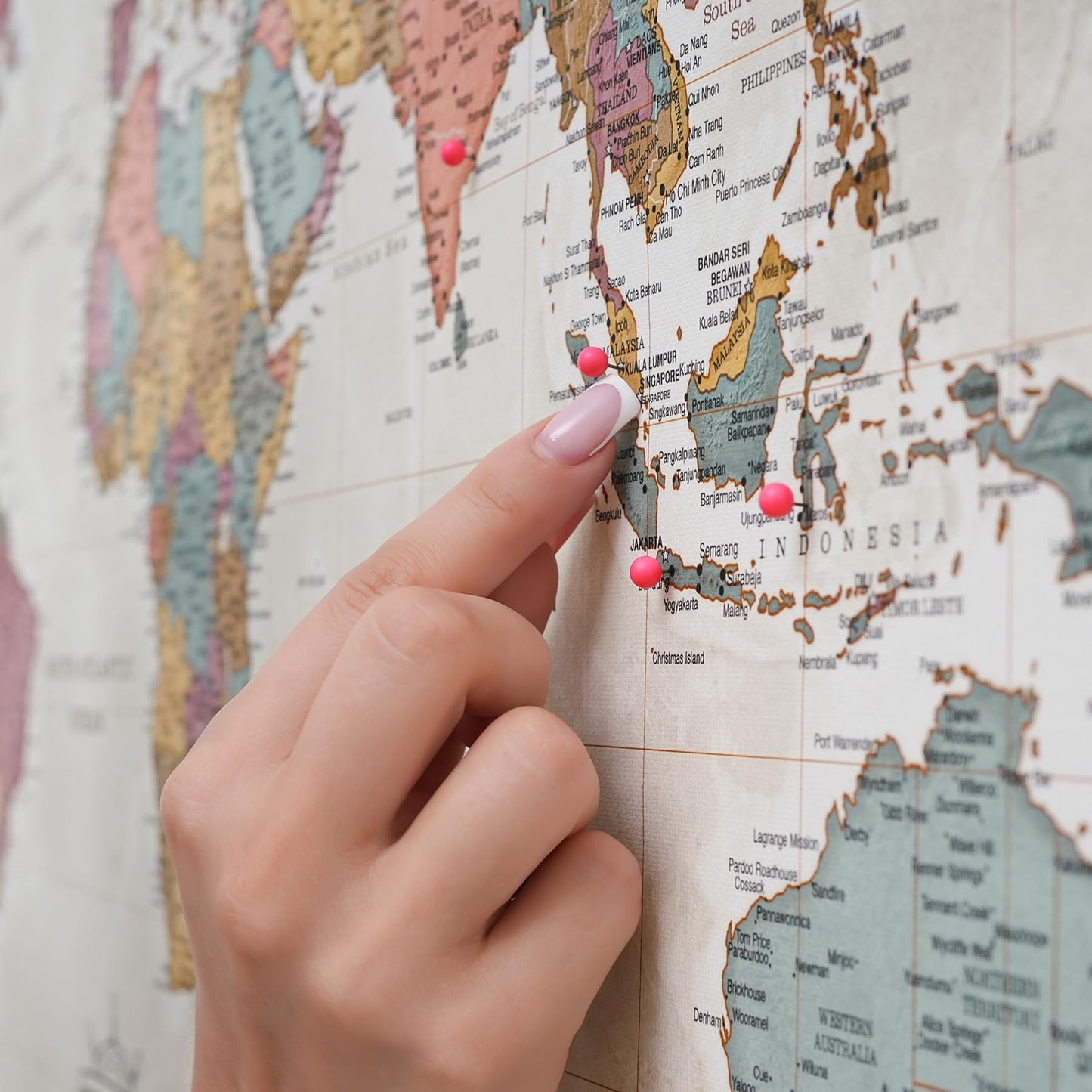 Canvas World Map with Cork Pin Board - English Lettering - Decorative Wall Decoration for All Rooms - Canvas Pictures with World Map Motif (90x60 cm, Pattern 20)