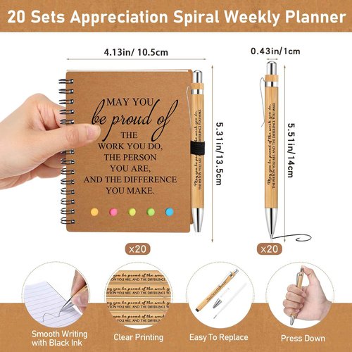 Moinchore 20 Sets Inspirational Notebook Bulk Christmas Employee Appreciation Gifts Spiral Weekly Planner Notebook with Sticky Note bamboo Pens for Holiday Coworker Nurse Staff (May You Be Proud)
