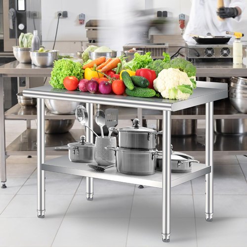 Stainless Steel Table for Prep & Work 48 x 24 Inch with Backsplash, Commercial Heavy Duty Table with Adjustable Under Shelf for Commercial Kitchen Restaurant Busines