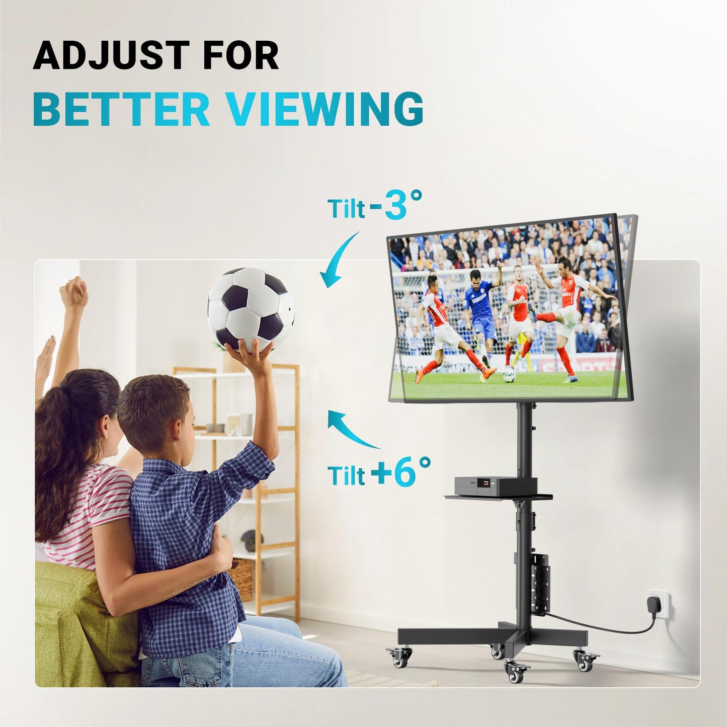 BONTEC Rolling TV Stand with Pegboard Storage for 32–65 Inch TVs, Holds, Height Adjustable Mobile TV Cart on Metal Wheels with Shelf & Cable Management,Holds up to 88 lbs, Max VESA 400x400mm