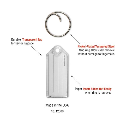 Lucky Line Key Tag with Tang Easy Key Ring, Clear, Box of 100 (1230010)