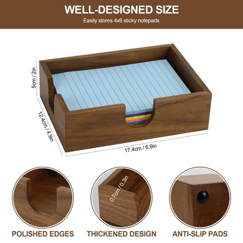 MultiBey Walnut Wood Sticky Notes Holder, 4x6 in Self -Sticky Note Memo Holder, Wooden Notepad Holder Dispenser Desk Supplies Desktop Accessories for Office Home School (L)
