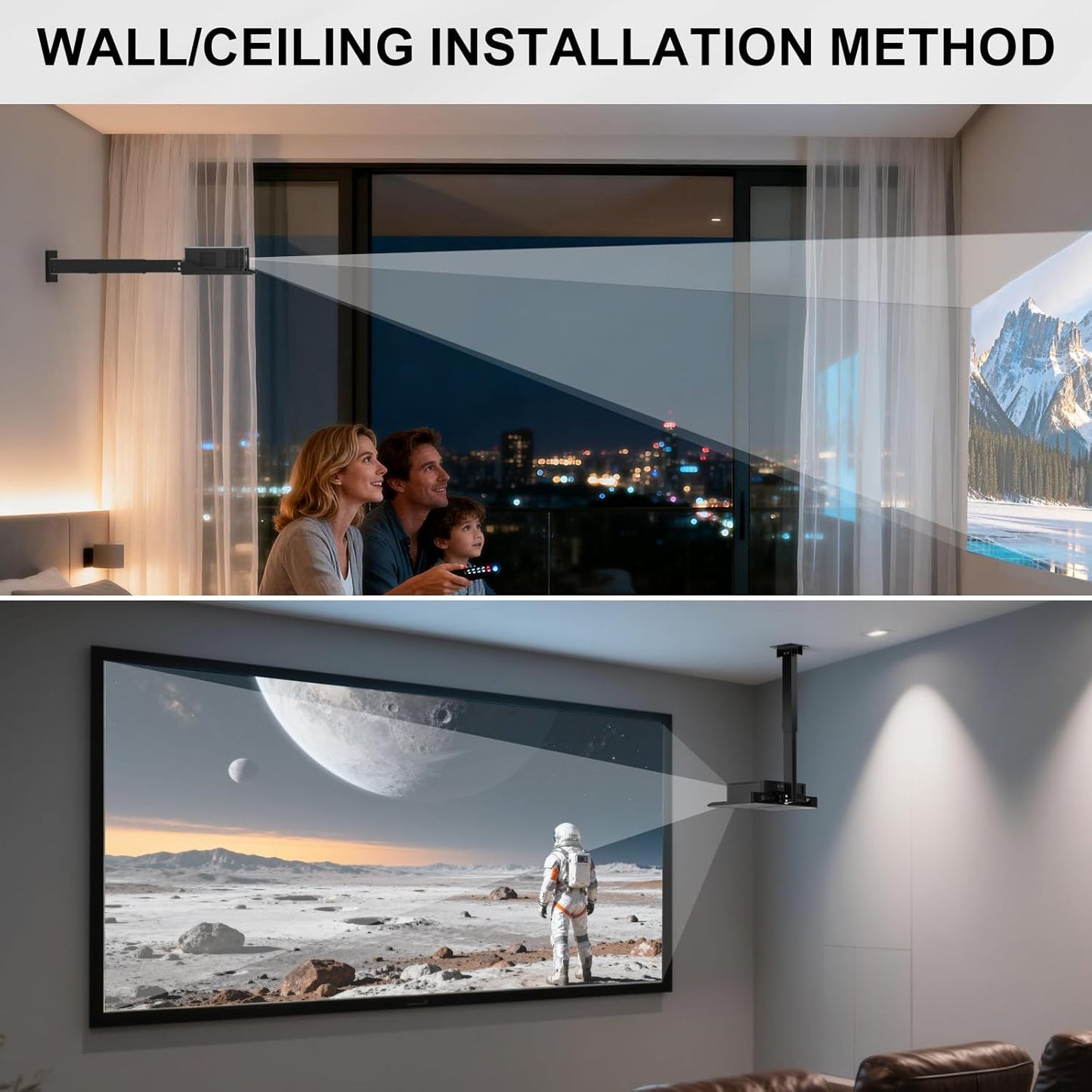 WALI Projector Ceiling Mount Tray - Height Adjustable Holder with Hidden Cable Management | Fits Projectors Up to 22lbs, Black