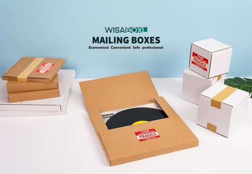 Kraft | Easy-Fold Vinyl Record Shipping Boxes - 12.8x12.8x1 Inch, 15 Pack with Fragile Stickers