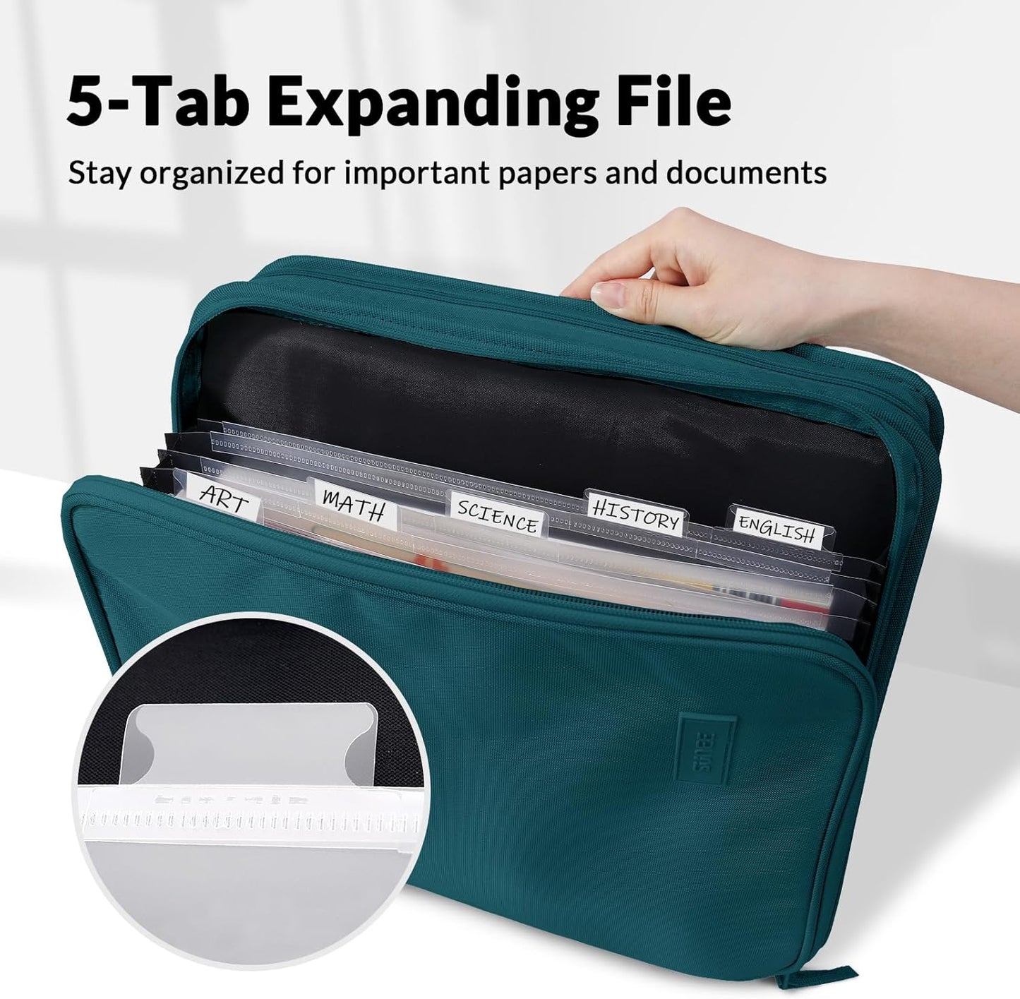 SUNEE Zippered Binder Bag - 2-Inch 3-Ring O-Ring, 500-Sheet Capacity, Multi-Pocket Organizer | Deep Teal-Green