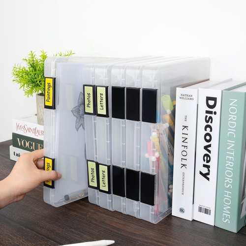 Pechor 6 Pack A4 File Box Paper Organizer Transparent Plastic Box Portable Project Case Documents Document Magazines Storage Holder,with Black Snaps (Inner Size 12.2 x 8.9 x 0.7 in)