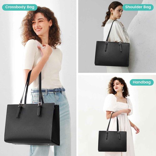 LOVEVOOK 17.3-inch Laptop Bag for Women, Large Capacity Travel Tote Bag with Clutch Purse 2PCs Set, Professional Business Computer Work Bag, Leather Shoulder Briefcase for Office Lady, Black