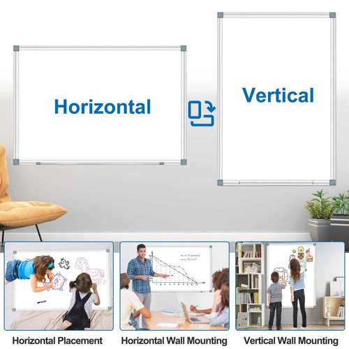 White Board Dry Erase Whiteboard for Wall 36" x 24" (2pcs) Aluminum Presentation Magnetic Whiteboards with Long Pen Tray, Hanging Whiteboard for Office, Meeting Room, Classroom, School & Home