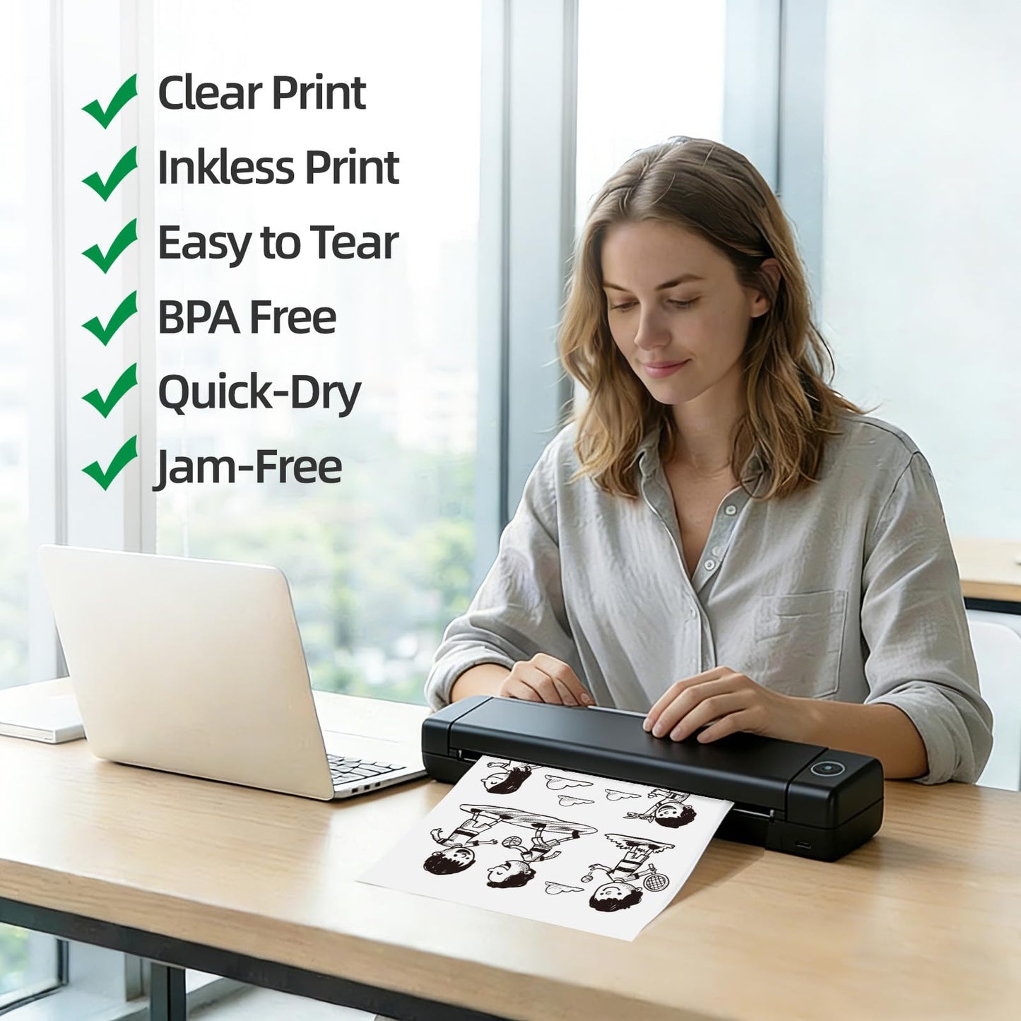 Inkless Printer Paper 8.5 x 11, HUOJI US Letter Size Thermal Printer Paper, 100 Sheets Thermal Printing Paper Compatible with M834, A285M Portable Printer