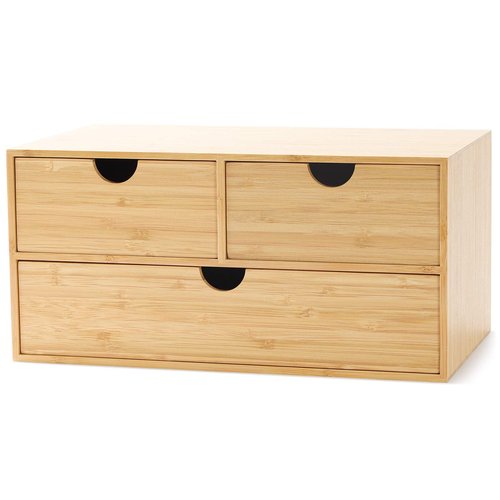 Wisuce Bamboo Desk Organizer - Mini Desktop Drawer Tabletop Storage Organization Box for Office Home Toiletries Supplies, No Assembly Required (3 Drawer)