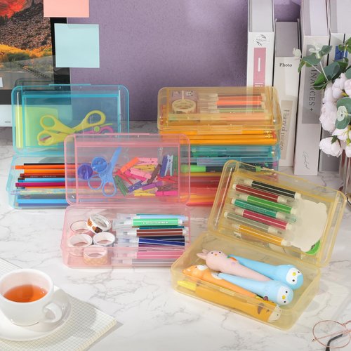 Blulu 25 Pack Double Layer Pencil Boxes Bulk, Large Capacity Plastic Pencil Cases with Snap-tight Lid Plastic Pen Storage for Stationery Office Home Donation(Multicolor)