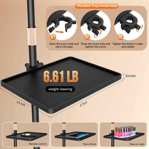 Fitlume Bling Lash Light for Eyelash Tech, Flexible Gooseneck Led Half Moon Light Floor Lamp for Eyelash Extensions/Tattoo Artists/Estheticians, Sparkly Lash Lights, with Stand Tray, Crystal Diamond