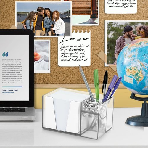 Acrimet Desktop Organizer Pencil, Pen, Paper, Clip, Caddy Holder (Plastic) (White Paper Included) (Clear Crystal Color)