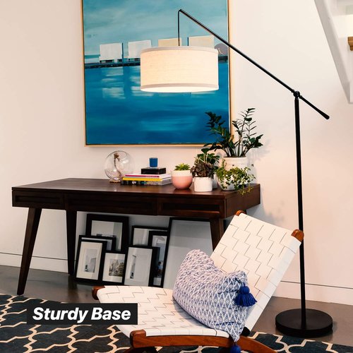 Brightech Hudson 2 - LED Floor lamp, Tall Lamp with Sturdy Base, Contemporary Arc Lamp for Living Rooms & Offices, Great Living Room Décor, Mid Century Modern for Bedroom - Jet Black