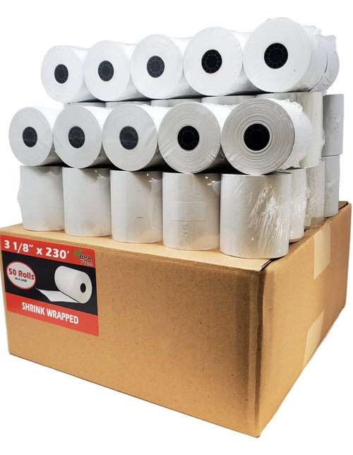 55GSM - Shrink Wrap 3 1/8 x230 Feet Clover Station Thermal Paper Rolls (1 CASE - 50 ROLLS) BPA Free M129C, M244a, M129 Star tsp100 Receipt Printer Paper from Nayelish