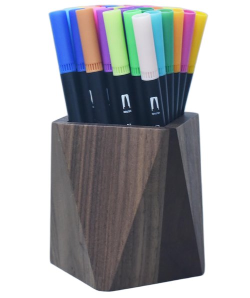 Kuncottz Black Walnut Wooden Desk Organization Pen Holder, Stationary Pen Organizer Dual-Purpose Art Supply Pencil Cup Holder for Office, School, Home
