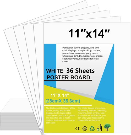 ROOKEA White Poster Board Paper - 36 Pcs Bulk for Vision Boards, Arts & Crafts | 11x14 Size