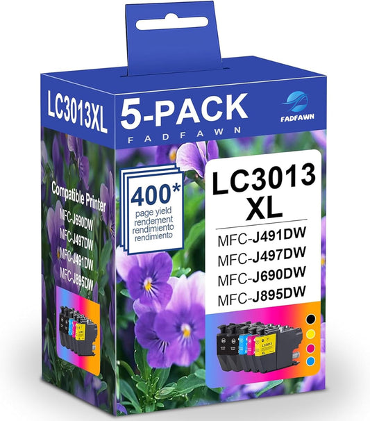Brother LC3013XL Ink Cartridges - High Yield 5-Pack (2 Black, 1 Cyan, 1 Magenta, 1 Yellow) for MFC Printers