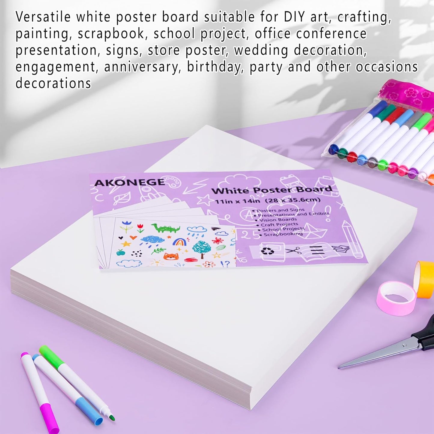 AKONEGE Poster Board - 12PCS White 11" x 14" Graphic Display Paper for Arts & Crafts Projects