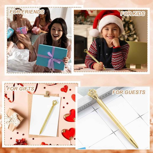 WAYTOSUC 24PCS Ballpoint Pens Set Bling Wedding Anniversary Crystal Metal Ballpoint Pens Fancy Pens Birthday Bridal Shower Return Gifts for Women Girls School Office Supplies (Gold Crown Pen,24)