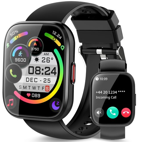 Smart Watch for Men Women Bluetooth Call, 1.85" HD Touch Screen Fitness Watch with Sleep Heart Rate Monitor, 112+ Sports Modes, IP68 Waterproof Activity Trackers for Android iOS, Black