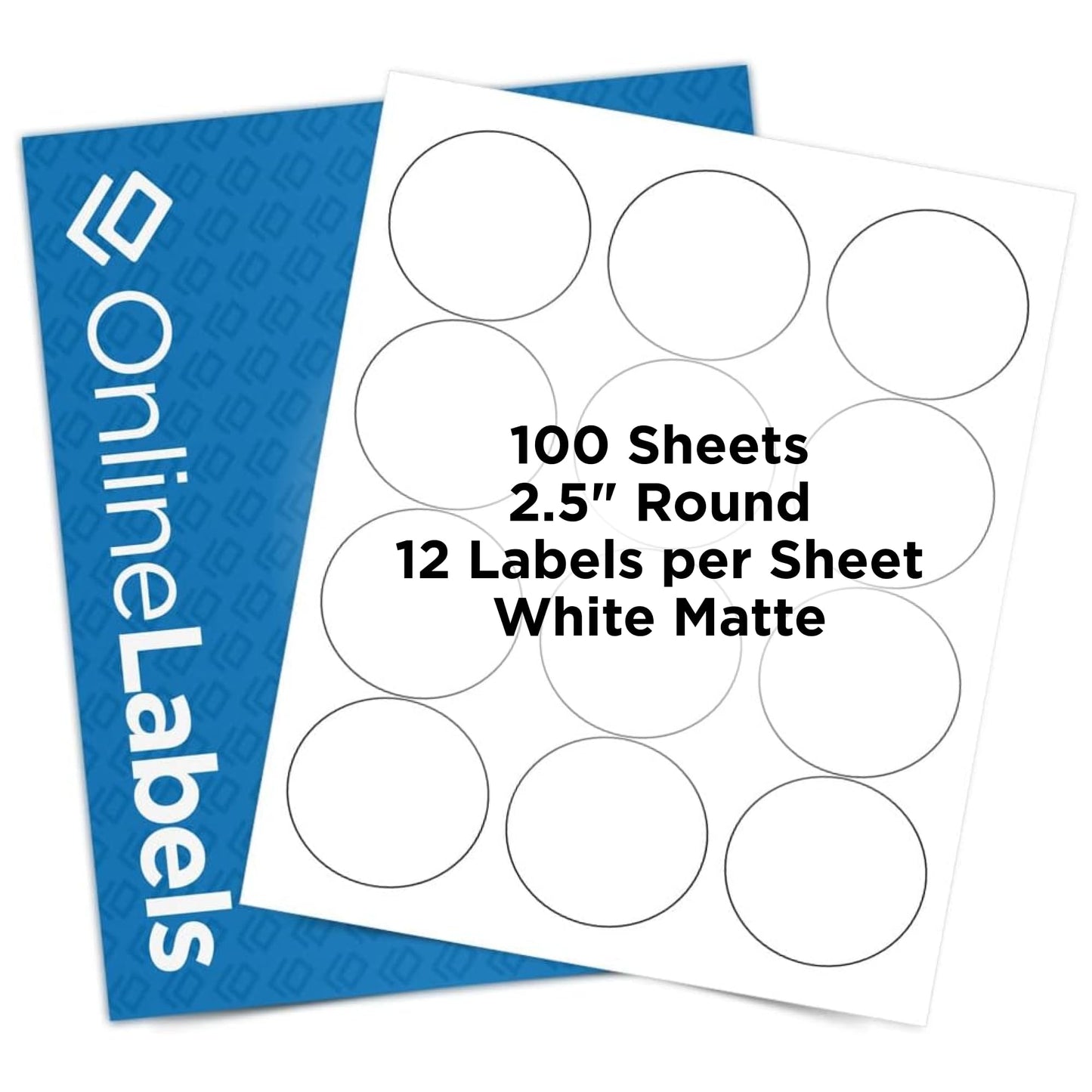 2.5" Round Labels - Permanent Adhesive, White Matte - Great for Candle and Jar Lids, Products, Favor Labels - Pack of 1,200 Circle Stickers, 100 Sheets - Inkjet/Laser Printers, OL350WX, OnlineLabels