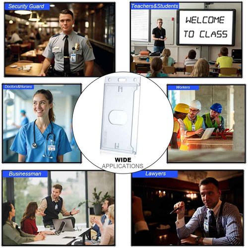 Bulk 50 Pack Hard Plastic Badge Holder-Vertical Heavy Duty ID Card Holder for Badges-Rigid Case Single ID Protector with Easy Access Thumb Slot for Clips,Lanyards & Reels-Frosted Clear by BETOOM